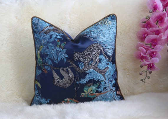 Embroider Pillow Designer Pillow Monkey Blue pillowcase | Etsy