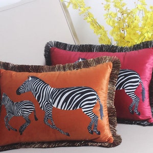 Orange Velvet Cushion,Zebra Pillow Cover,Velvet Pillow Cover,Animal Print Pillows,Lumbar Pillows,Zebra Throw Pillow,Modern Farmhouse Pillows image 5