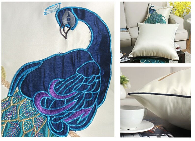 Throw Pillows Peacock Pillow Embroidered Pillow Bird Etsy