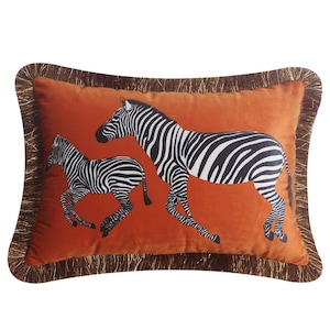 Orange Velvet Cushion,Zebra Pillow Cover,Velvet Pillow Cover,Animal Print Pillows,Lumbar Pillows,Zebra Throw Pillow,Modern Farmhouse Pillows image 1