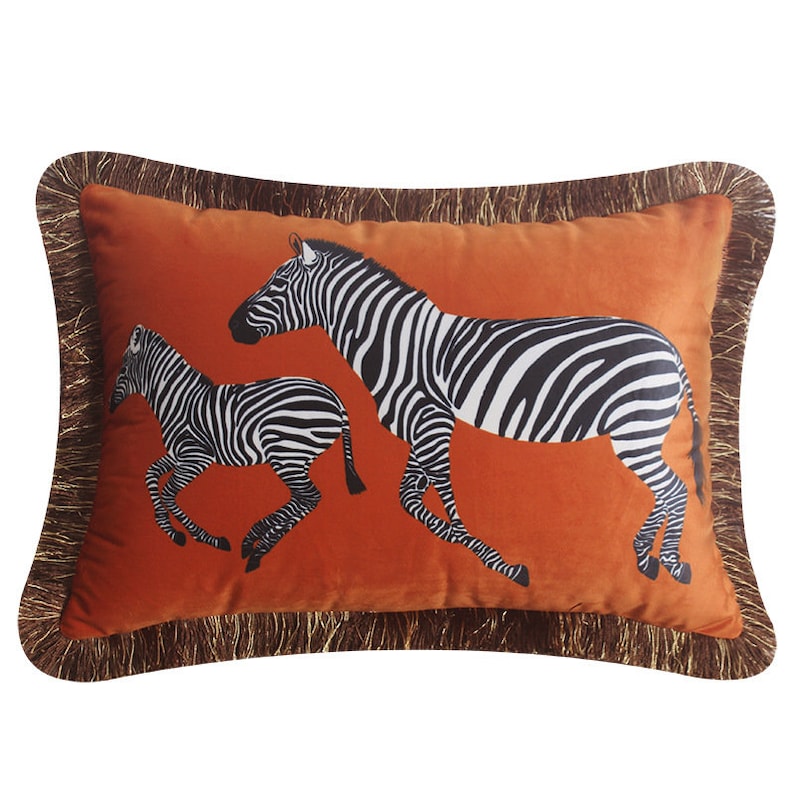 Orange Velvet Cushion,Zebra Pillow Cover,Velvet Pillow Cover,Animal Print Pillows,Lumbar Pillows,Zebra Throw Pillow,Modern Farmhouse Pillows 