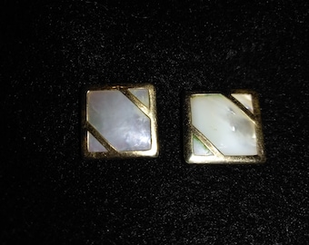 Vintage Pearlescent and Gold Square Cufflinks
