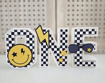 Lettre 3D Happy Dude - Décoration groovy pour la fête du premier anniversaire, papier cartonné