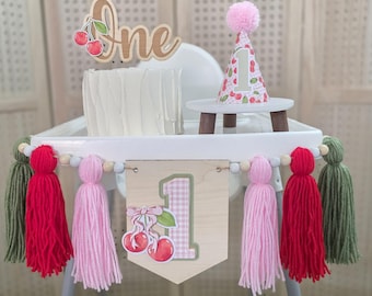 Décoration de fête d'anniversaire Une cerise sur le gâteau : décoration de gâteau, bannière pour chaise haute, chapeau