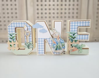 Lettre 3D Peter Rabbit, décoration de premier anniversaire, un lapin en est un