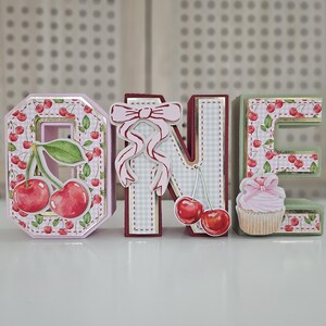 Letras 3D de cereja/Tema doce de cereja/Decoração de festa de cereja/Aniversário doce de cereja/Decoração de festa de cereja/Kit de festa de cereja/Uma cereja no topo