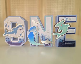 Lettres 3D requin : décorations pour le 1er anniversaire d'un requin, sur le thème de la mer