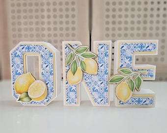 Lettres 3D sur le thème du citron - Décoration de fête d'anniversaire douce, Amalfi, papier cartonné