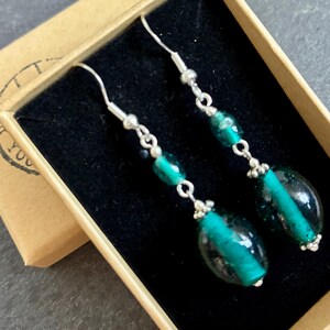 Vintage earrings, upcycled vintage bead earrings, green earrings, jade green earrings, vintage style, glass bead earrings, original beads