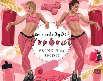 Fitness Girl Watercolor Clipart, Sports Fashion Illustration (68 PNG Files)