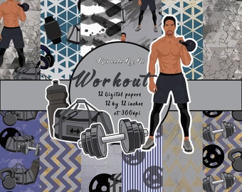 Digitaal fitnesspapier, fitness- en sportachtergronden (digitale download)
