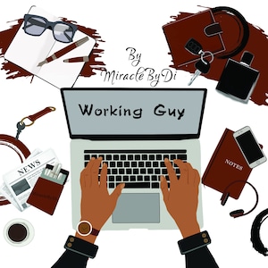 Hombres de trabajo planificador clipart, caballero, portátil, portátil, plano laico, estacionario, empresario, empresario