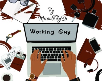Werkende Mensen planner clipart, heer, Laptop, notitieboekje, vlakke lay, stationair, ondernemer, zakenman
