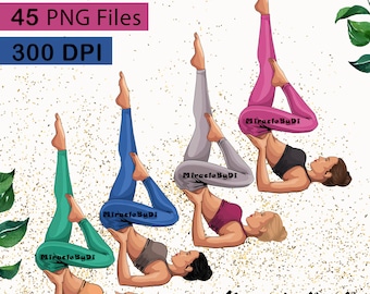 Watercolor Yoga Clipart, Fitness Illustrations (PNG Files)
