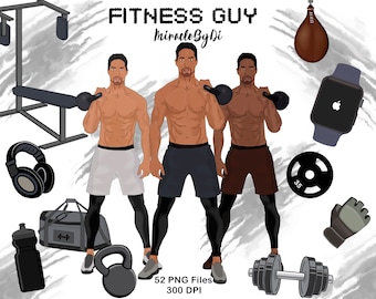 Fitness mannen aquarel clipart, sport illustratie (PNG-bestanden)