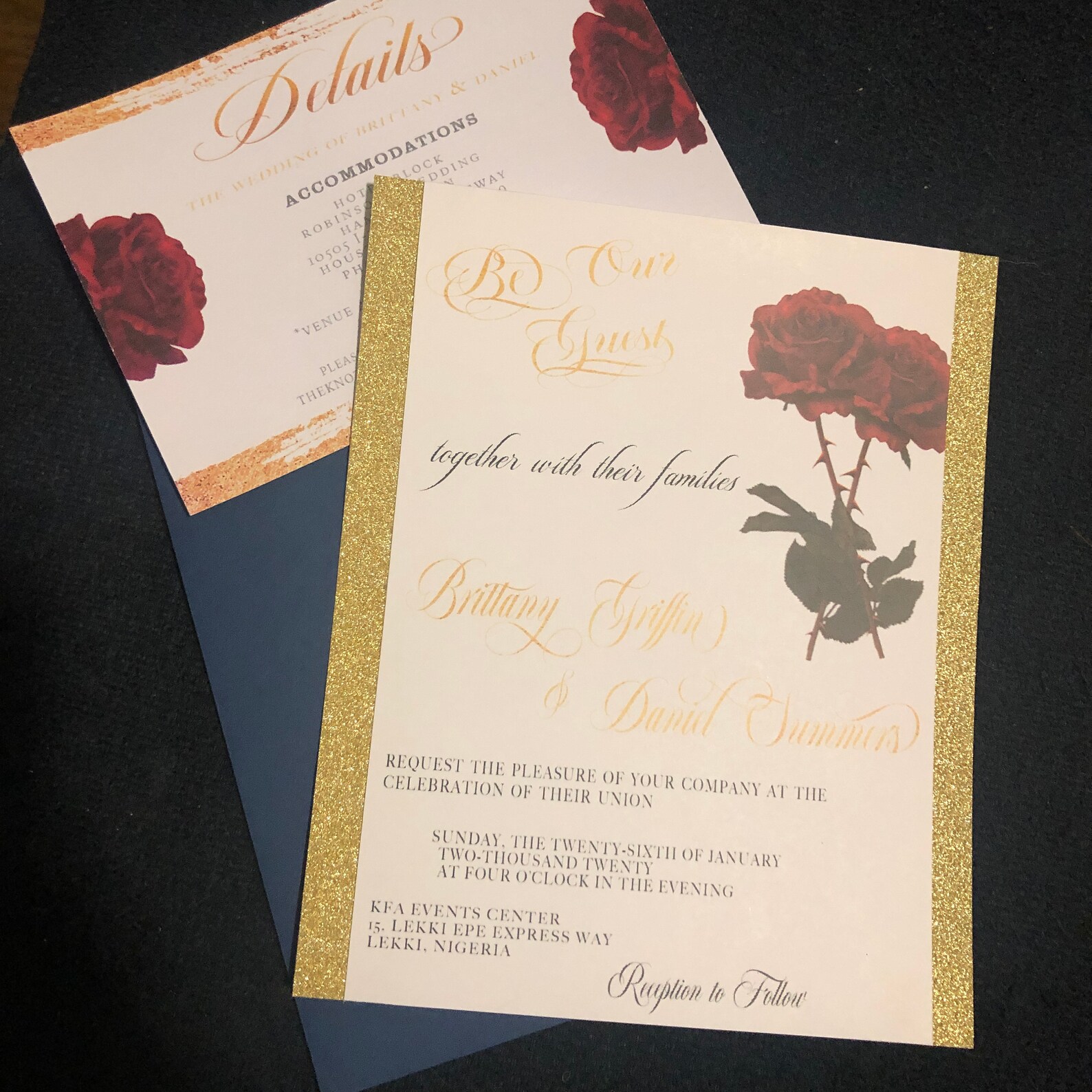 Beauty and the Beast themed Wedding invitation Red Rose Etsy