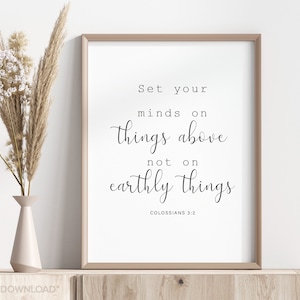 Pon tu mira en las cosas de arriba - Colosenses 3:2 - decoración bíblica, descarga digital de versículos bíblicos cristianos minimalistas