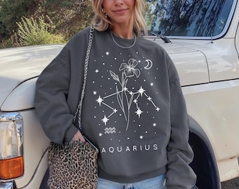 Aquarius Constellation Sweatshirt | Zodiac Birth Flower Sweatshirt | Aquarius Birthday Sweatshirt | Celestial Sweatshirt