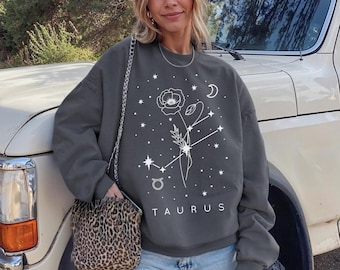 Taurus Constellation Sweatshirt | Zodiac Birth Flower Sweatshirt | Taurus Birthday Sweatshirt | Celestial Sweatshirt
