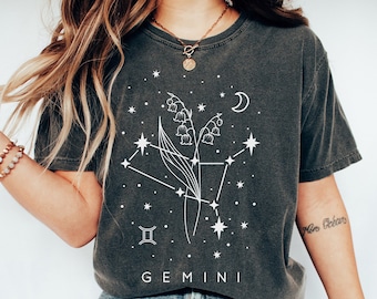 Gemini Zodiac Shirt | Comfort Colors Tshirt | Gemini Botanical Constellation Shirt | Gemini Birth Flower Shirt | Gemini Birthday Gift