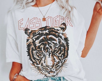 Easy Tiger Shirt | Comfort Colors Tshirt | Tiger Graphic Tee | 70s Vintage Inspired Shirt | Retro Shirt | Vintage Inspired Graphic Tee