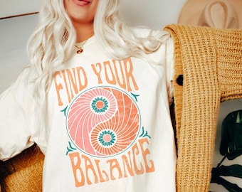 Find Your Balance Yin Yang Shirt | Comfort Colors Boho TShirt | Retro TShirt | Hippie Graphic Tee | Vintage Graphic Tee
