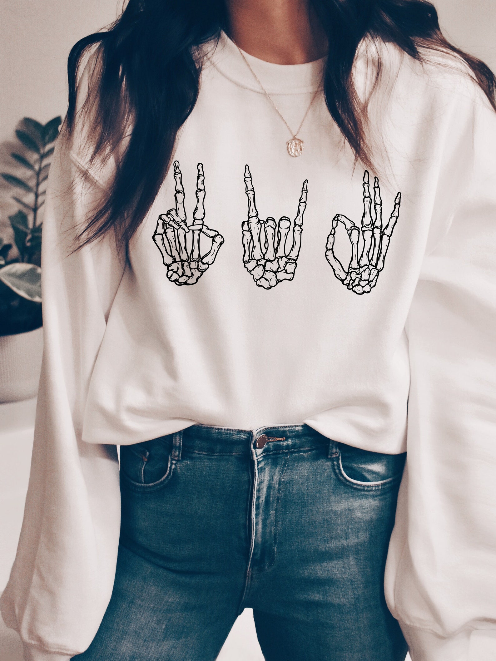 Skeleton Hands Sweatshirt Skeleton Peace Sign Sweatshirt | Etsy