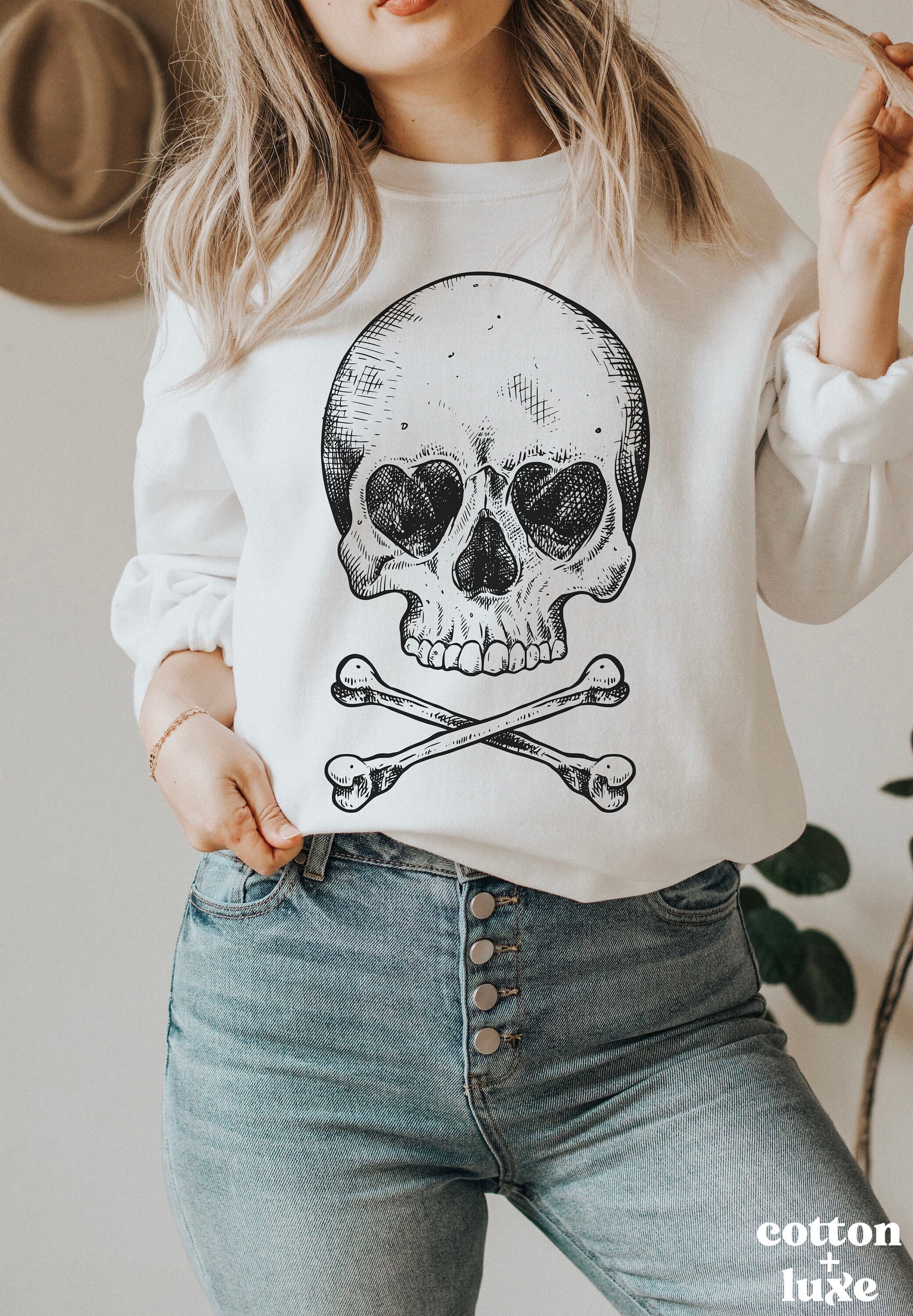 スウェット・トレーナー STOCKHOLM SYNDROME HEART SKULL SWEATSHIRT NA1110 Valentines Day Skull Skeleton Hand Holding Red Heart Love