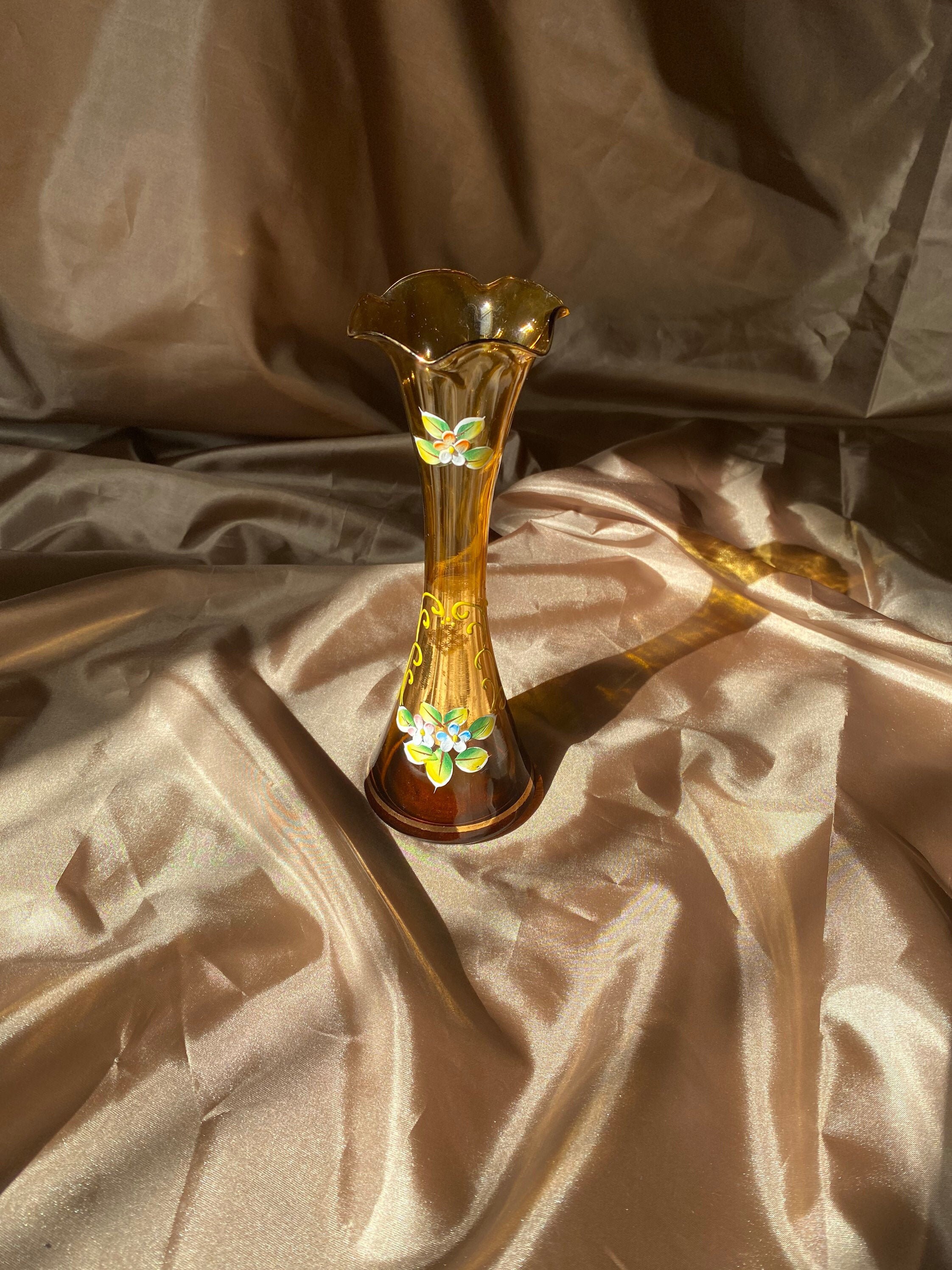 Vintage Amber Glass Bud Vase Etsy