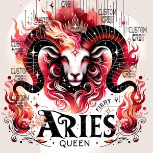 Aries Zodiac Digital Art – Fiery Aries Queen Astrology Print – Zodiac Sign Design for T-Shirts, Cards & Merch