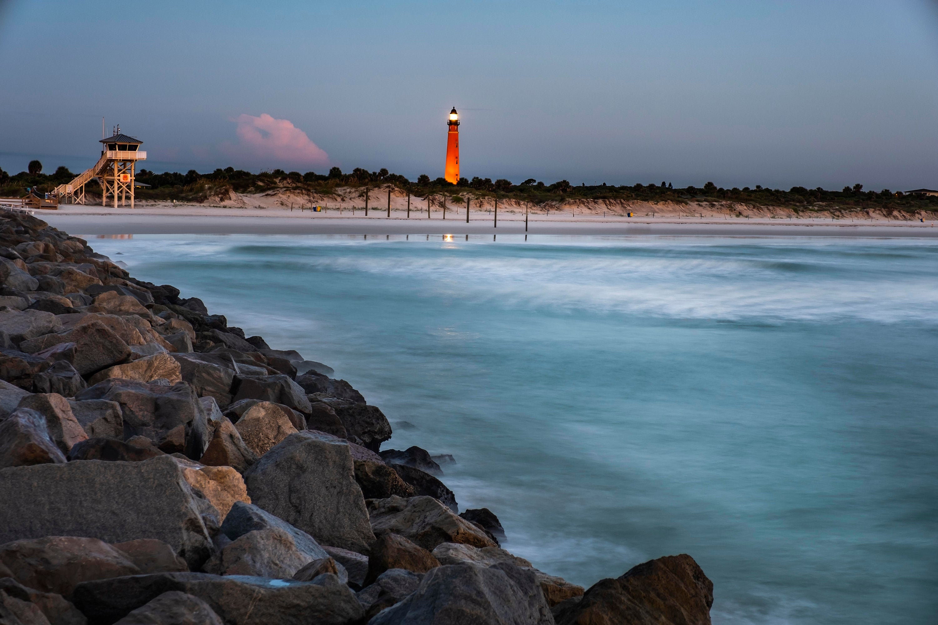 Lighthouse at Ponce Inlet Florida Beach Morning Sunrise Atlantic Ocean