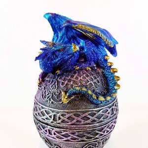 Blue Dragon Trinket Box Egg Shaped Jewelry Stash Box image 1