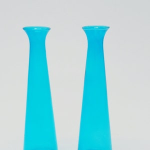 Blue Teal Glass Mini Bud Vases: Vintage Design Set of 2