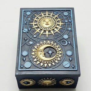 Celestial Trinket Box Square Shaped Jewelry Stash Box Height = 2.25in