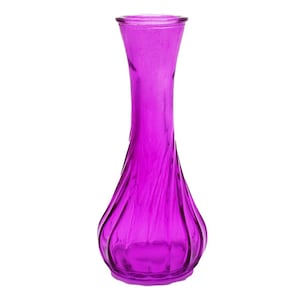 Purple/ Pink/ Fuchsia Colored Twisted Glass Vase H = 6 Inch in Vintage Style Design