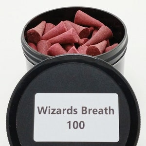 Wizard&#39;s Breath Incense Cones 100 Count, in an Airtight Reusable Jar / Rest in the arms of the Dragon /Highly Fragranced