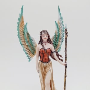 Queen Fairy Figurine: Multi-Color Wings, Forest Staff, Polyresin Statue (11.5 inches)
