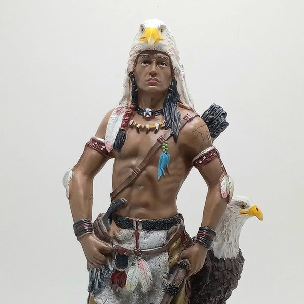 16.75" Inch Indian Warrior with Eagle / Western American Native Statue Figurine