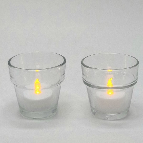 Set of 2 Glass Flowerpot Votive 4oz / Candles Tealights and Decorative Glass H = 2.75 in