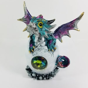 Blue and Purple Baby Dragon Hatching from an Egg Collectible Figurine