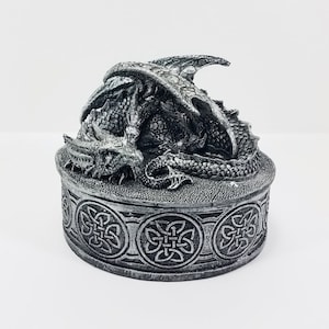 Silver and Black Dragon Trinket Box Oval Shaped Jewelry, Incense, Stash Box