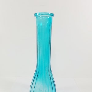 Blue Teal Colored Glass Genie Bulb Bottom Bud, Flower Vase, Height = 8.50 inches