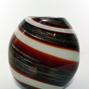 Red & White Glass Vase with Brown Copper colored Sparkly Glitter  H-6.5 inches