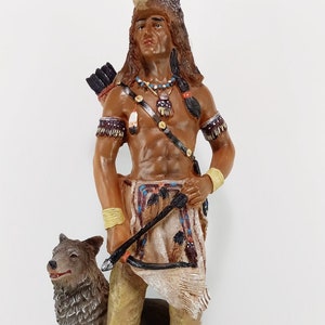 17.5&quot; Inch Indian Warrior with Wolf / Western American Native Statue Figurine
