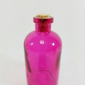 Purple Fuchsia Colored Glass Vintage Style Apothecary Bottle Jar Height 5.5 in