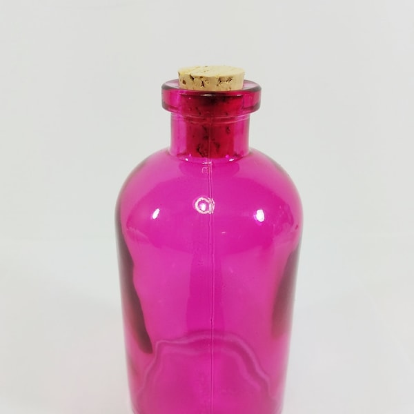 Purple Fuchsia Colored Glass Vintage Style Apothecary Bottle Jar Height 5.5 in