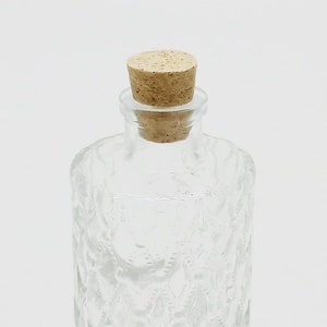 Clear Diamond Cut Vintage Style Glass Round Apothecary Jar with Cork Height = 4.75 in