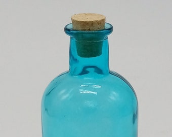 Teal Colored Glass Vintage Style Medicine Bottle Jar Height = 5.5 in