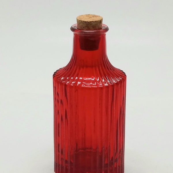 Red Colored Ribbed Glass Vase Vintage Style Collectible Bottle H = 5.5 Inches