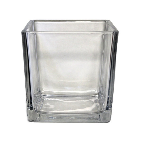 Mini Clear Thick Designed Glass Collectible Square Vase H = 3.25 inches Vintage Style Votive